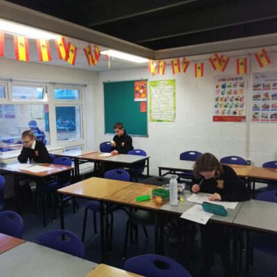 Anastassia Varabiova, Grace McCarthy and Ruairí Donaghey in Ashbourne Commnunity School